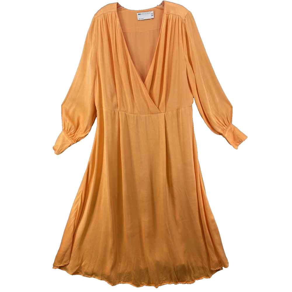 New‎ ASOS Edition Dress Womens Sz 12 Orange Long Sleeve Maxi Wrap Top V-Neck